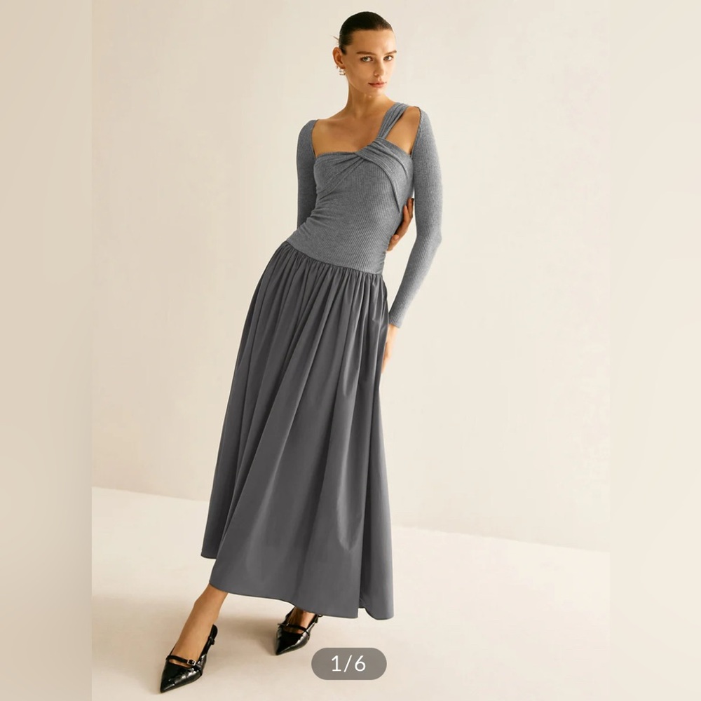 Commense Gray Long Sleeve Maxi Dress